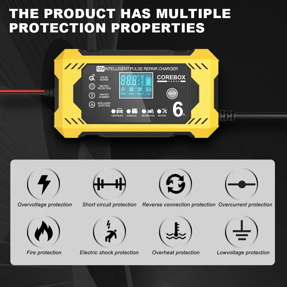 Cargador inteligente de baterías AGM/GEL impermeable con pantalla LCD - imagen 2