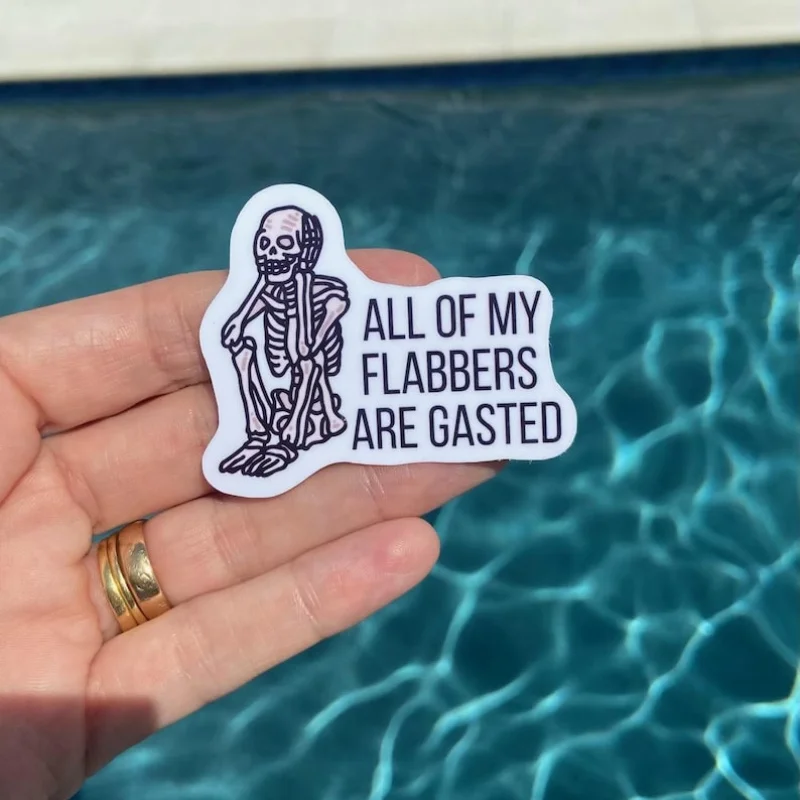 

1PC Funny Satirical Skull Stickers - Reusable Glossy Decorative Decals, Humorous "All My Fat Is Shocked" Design