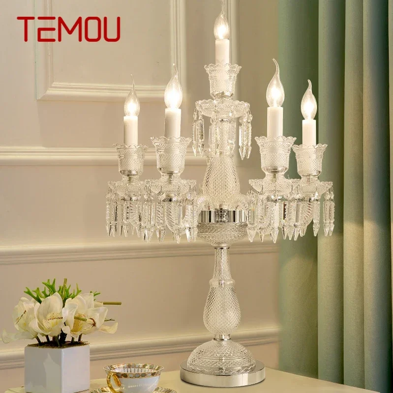 TEMOU European Style Crystal Table Lamp Candle Lamp Luxurious Living Room Restaurant  Bedroom Villa Wedding Desk Lamp