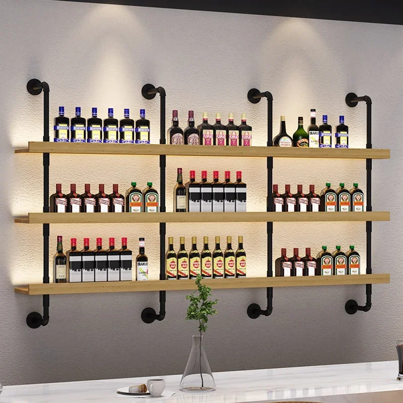 Industrial style wall-mounted wine rack retro decoration minimalist luminous rack restaurant bar wall wine display rack