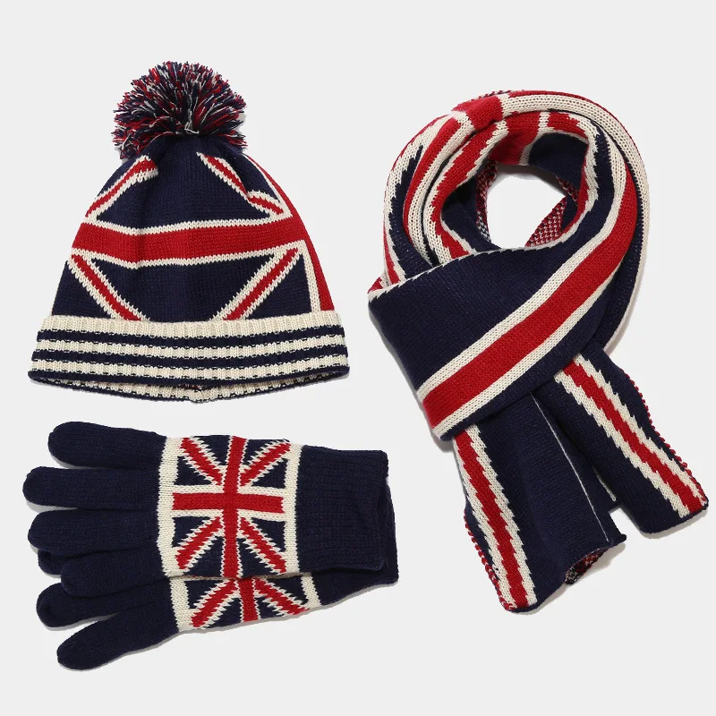 New Adult Rice Shaped National Flag Hat Scarf Gloves Three Piece Set Winter Outdoor Warm Hat Set Bufanda Invierno Mujer W210