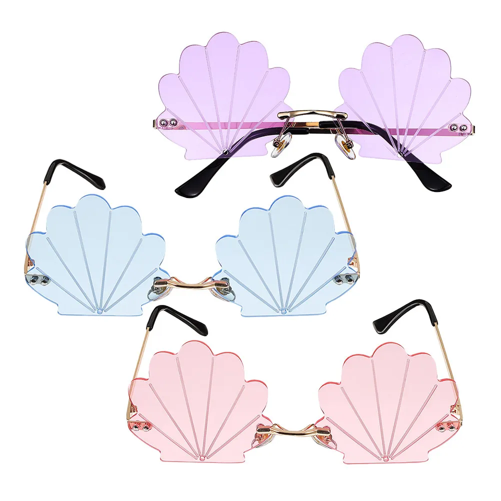 

Набор из 3 безрамочных солнцезащитных очков в форме ракушки, забавные очки для пляжных вечеринок, летние необычные очки для фотосессий, нестандартные солнцезащитные очки