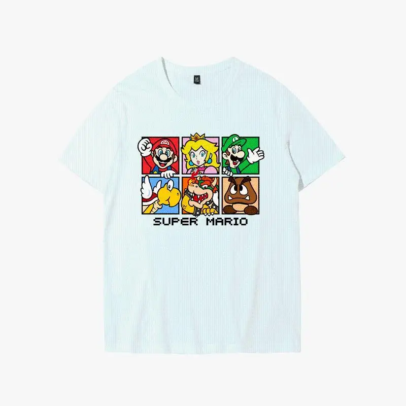 White Tee Men's Women's Nintendo Smash Bros Game Kirby Mario Retro Cool Graphic Art Print Oversized Short Sleeve Streetwear Top