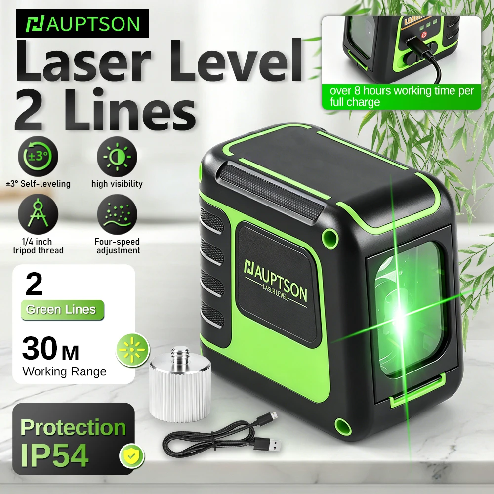 HAUPTSON Laser-Nivelliergerät 2 Linien Grüne Kreuzlinie 4 Einstellbare Helligkeitsstufen USB-Aufladbar Montage Heim-Bau-Messwerkzeug – Detail 1