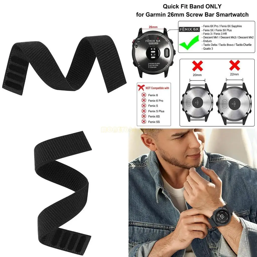 

F62C Wristband Hook & Loop Nylon Strap for -Garmin Approach SD998 Watch