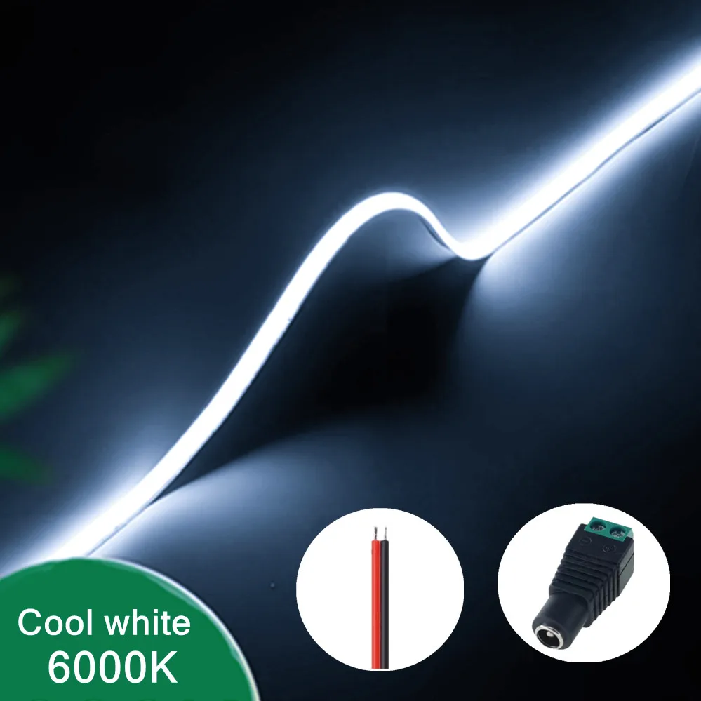 3mm Ultra Dunne 12V Kleurrijke COB LED Strip Dimbaar 3000K 4000K 6000K Hoge Dichtheid Flexibel Licht 400LEDs Voor DIY Home Decor Lamp