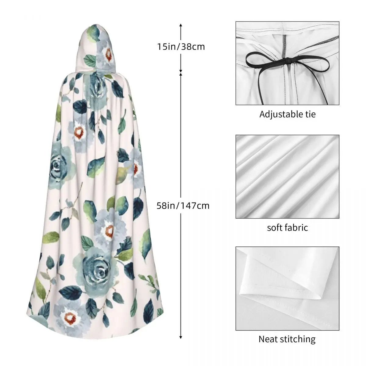 美しい家の秘密花柄を追加ロングフード付きマント魔女コスチュームコスプレケープハロウィンヴァンパイア大人ユニセックス