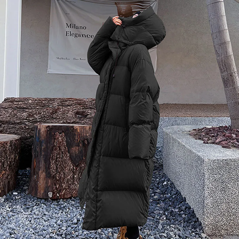 Roupas femininas 2025 nova moda quente com capuz feminino para baixo jackek estilo inverno pato branco para baixo engrossado jaqueta feminina h385