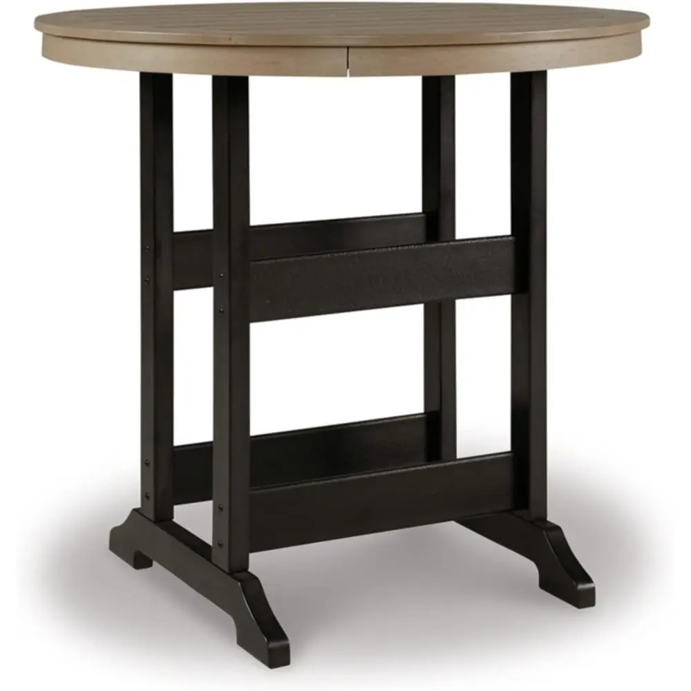 

Round Outdoor Patio Table with Umbrella Hole, Black and Brown