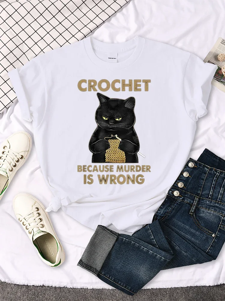 Crochet Because Murder Is Wrong Printing Female Tshirts Manga Summer T-shirt Summer Slim Tees Shirts Sports Slim Women T Shirts