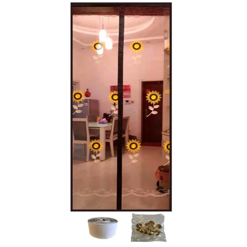 Embroidered Magnetic Screen Door Curtain Well-ventilated No Punching Mesh Door Curtain Automatic Closing Insect-proof
