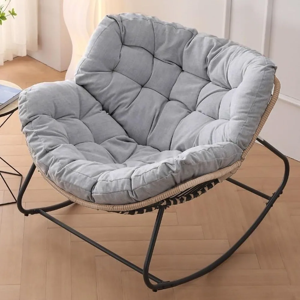 

Outdoor/Indoor Rocking Chair,Papasan Chair,Outdoor Patio Porch Furniture,Rattan Wicker Lounge Chair Indoor,Rocker Egg Chair