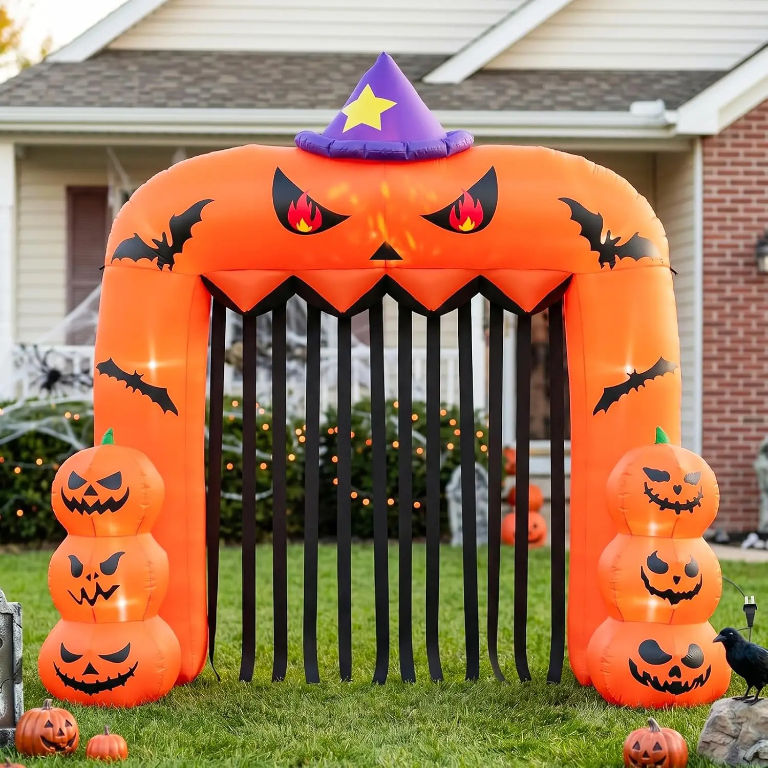8FT Halloween Inflatable Scary Pumpkin Archway Decoration with Build-in LEDs for Indoor And Outdoor Use