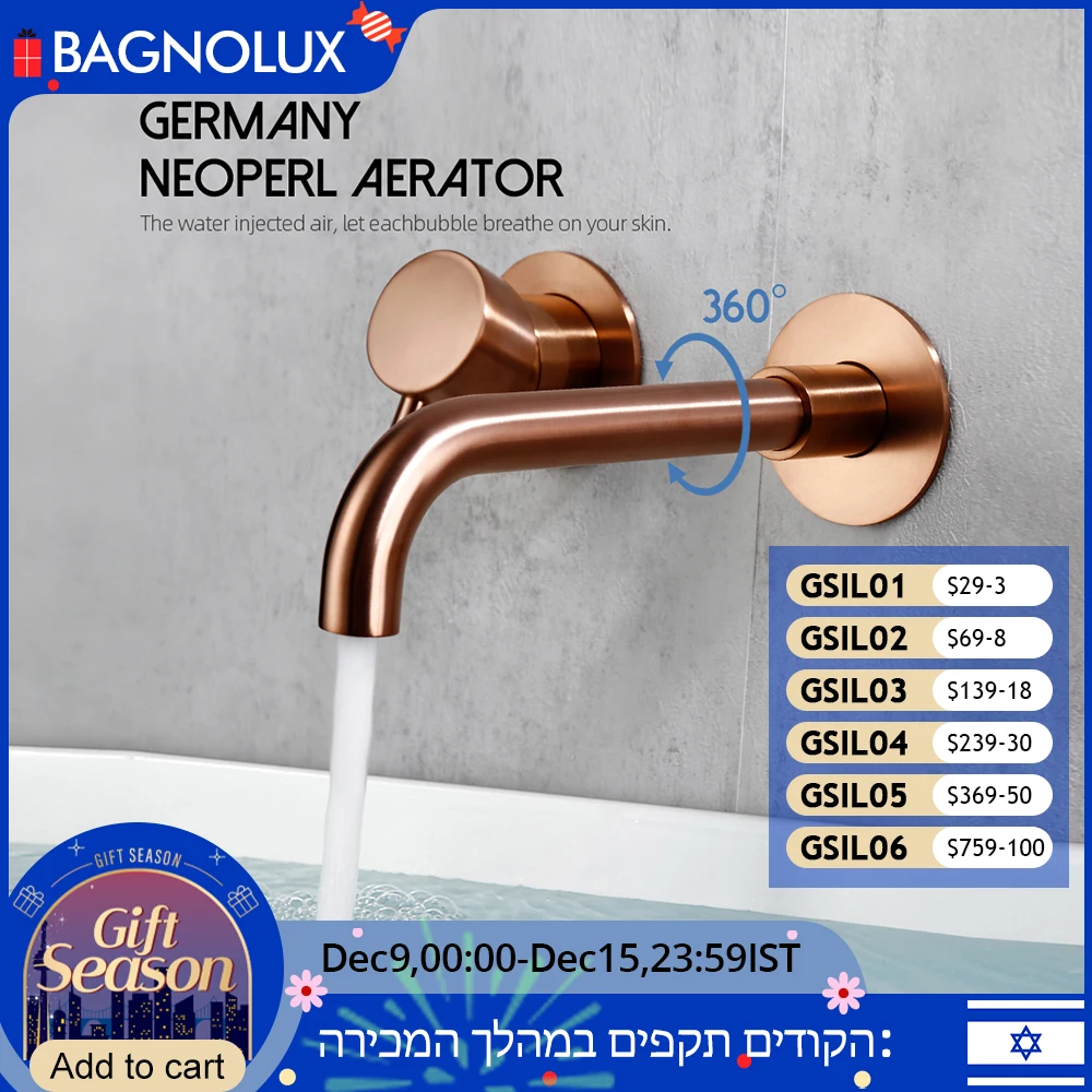 Bagnolux Polished Or Brushed Rose Gold Bathroom Faucet Brass Round Hole Concealed Type Household Hot Cold Bathroom Faucet