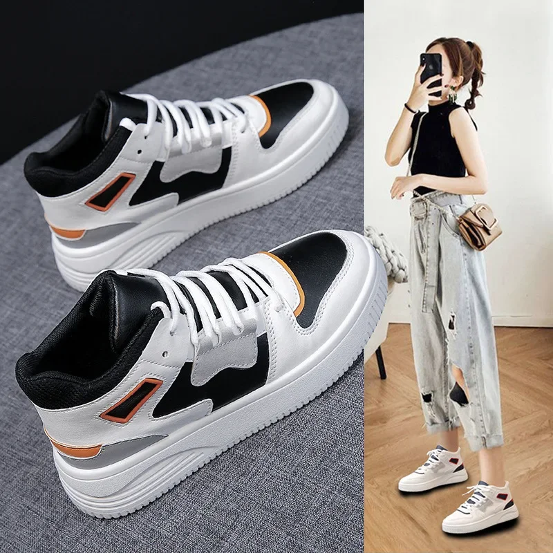 

High-top Sports Women's Shoes for Students, All-match Niche, Autumn and Autumn Fashion Casual Sneakers, Thick Soles, Non-slip