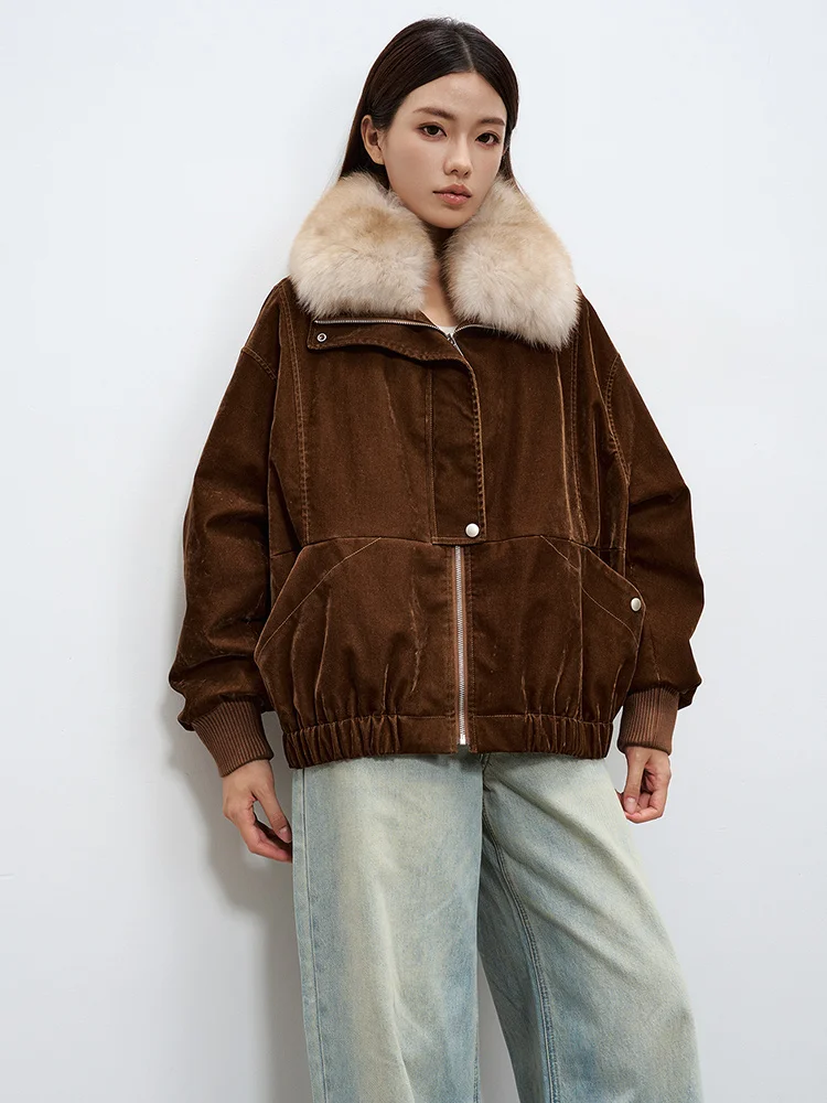 جديد الشتاء المرأة أوزة أسفل سترة الدنيم سترة الطبيعية ريال فوكس الفراء طوق أبلى معاطف الإناث الفاخرة #1