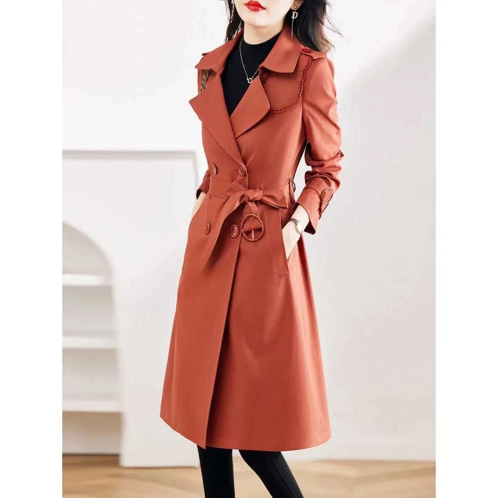 

Spring Autumn Coats Woman 2023 Fashion Lapel Double-Breasted Women's Long Trench Coat for Women Overcoat Female Windbreaker 3XL