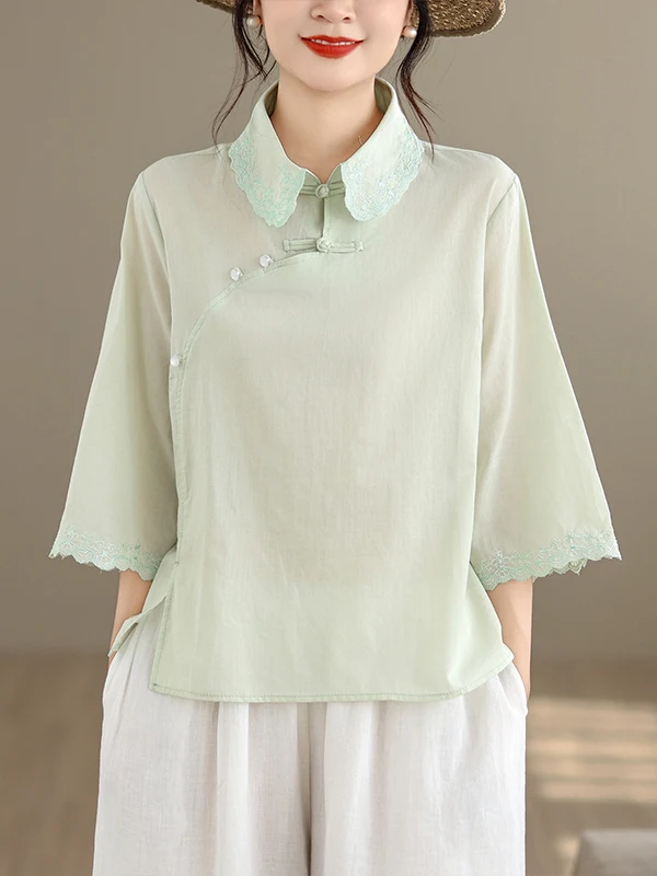 

Летняя женская рубашка 2026 года свободного кроя с вышивкой, в винтажном стиле, на пуговицах, с эффектом стройности, повседневная, цветная, с рукавом до локтя