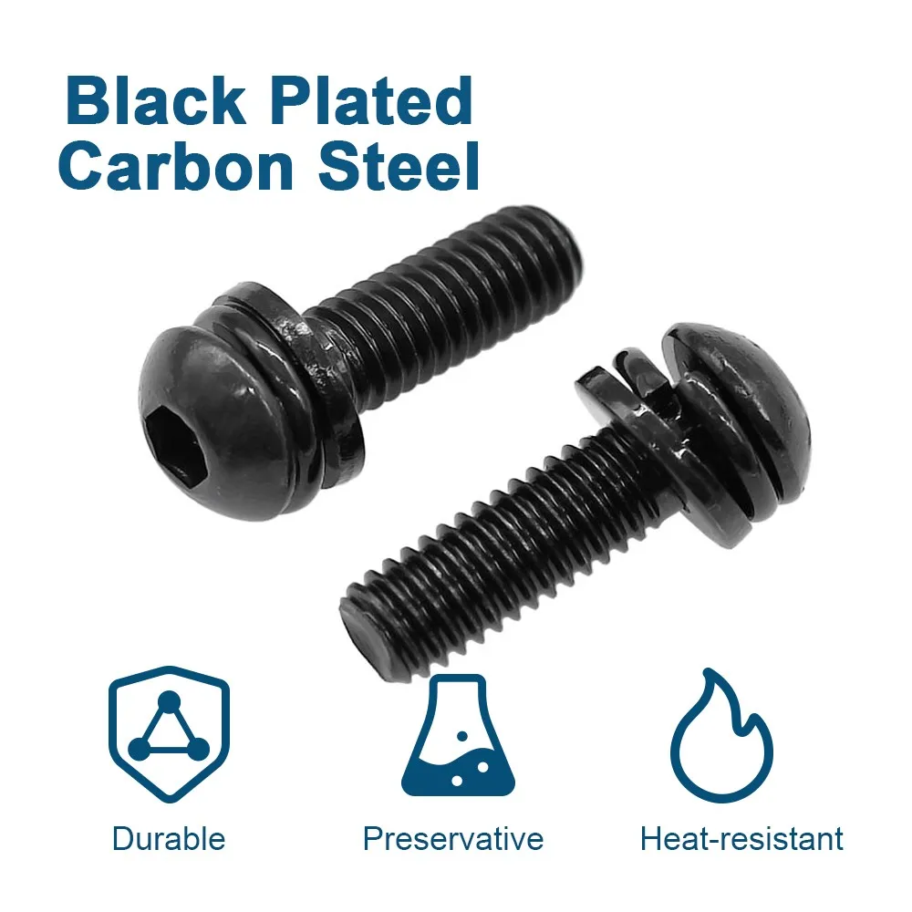 M2 M3 M4 M6 M8 M10 Allen Hex Socket Button Head Screw Set with Washer Nut Black Carbon Steel Hex Round Head Bolt Nuts Kits