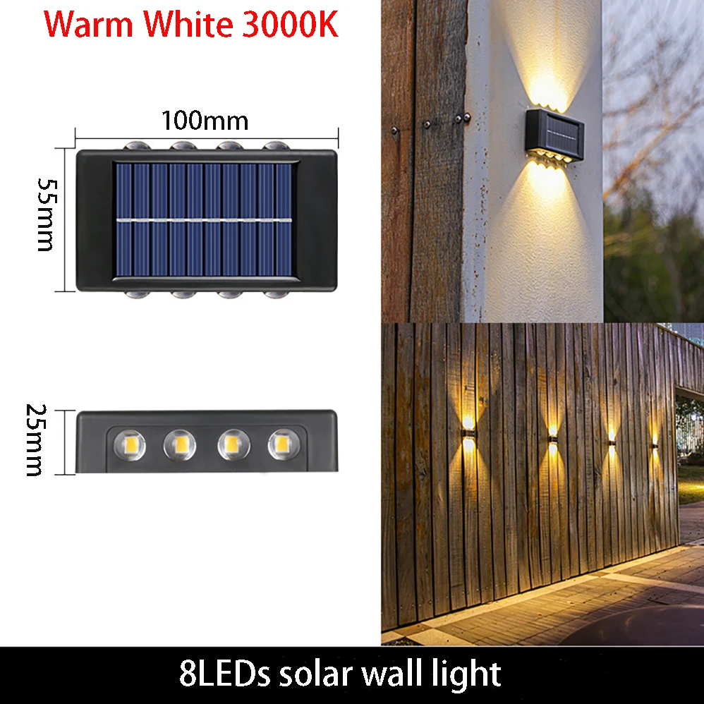 LED Solar Wall Lamp Lithium Battery Outdoor IP65 Waterproof Safety LED Lighting For Garden Yard Fence Decor Lighting