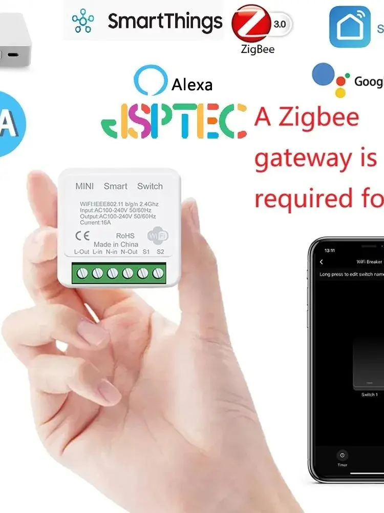 

16A tuya Zigbee 3.0 Mini Smart DIY Switch 1 Way Control Smart Home Relay Automation Breaker Works With Alexa Google Home