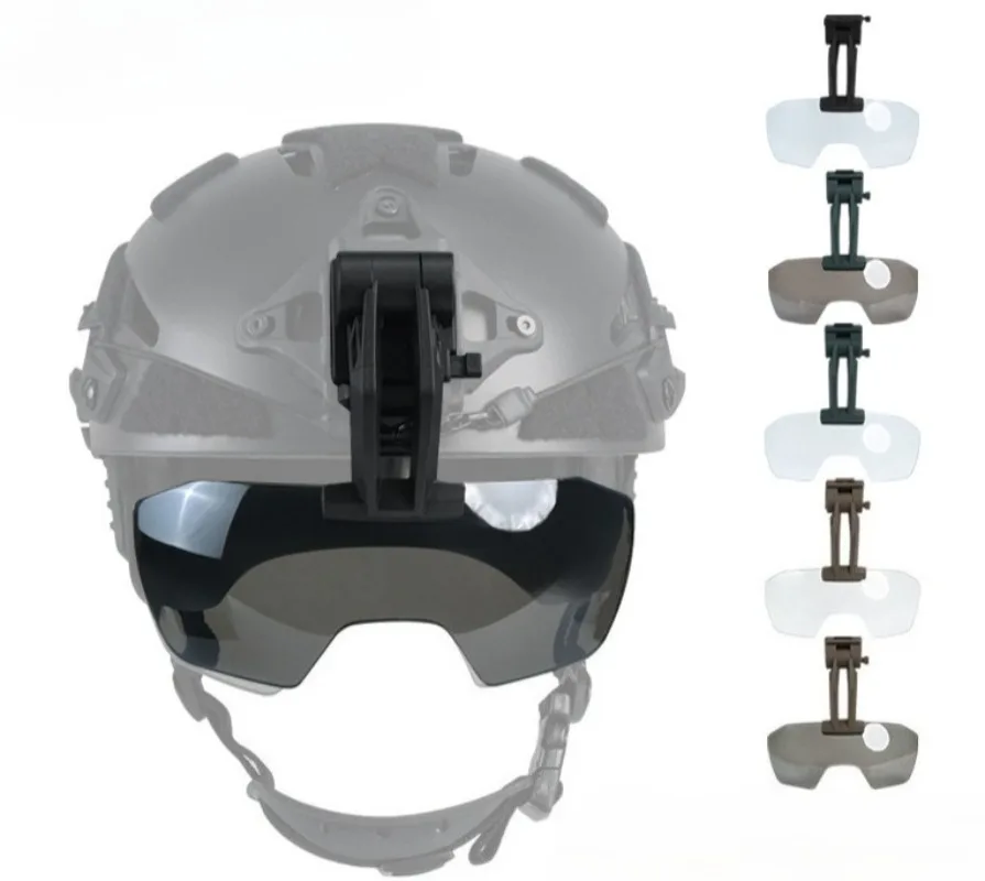 Tactical Protective Eyewear Helmet with Forward-mounted Protective Eyeglasses and Suspended Eyeglasses