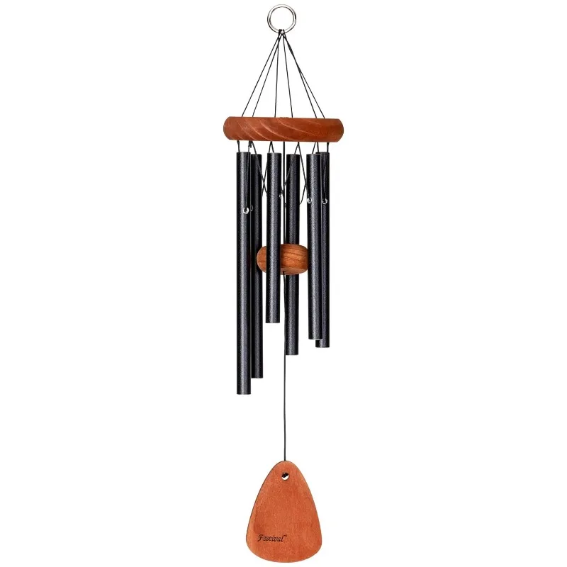 18-inch Redwood Wind Chime in Black by Wind River for Patio, Backyard, Garden, and Outdoor décor. Made in the USA