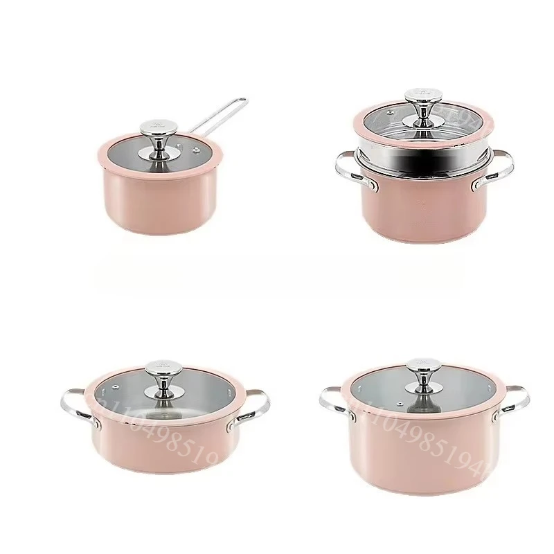 Stainless Steel Pot Set Thickened and Double-bottomed Household Milk Soup Pot Steamer Non-stick Pan Four-piece Set of Cookware