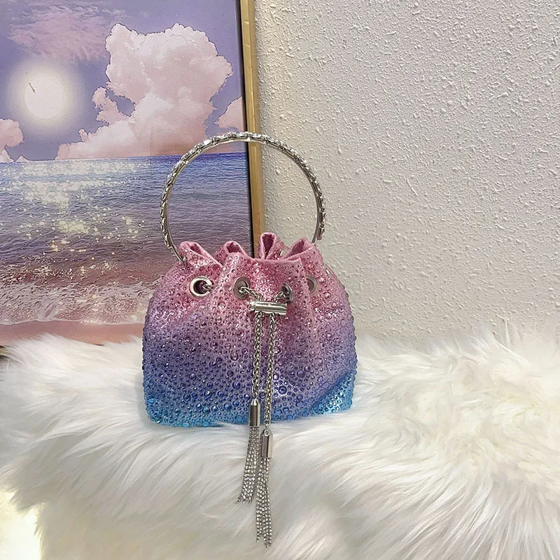 Shinny Handbag Lady's Party Banquet Bag Mini Pleated Bag Sparkling Diamond Holiday Bag Beach Handheld Handbag Bag for Women