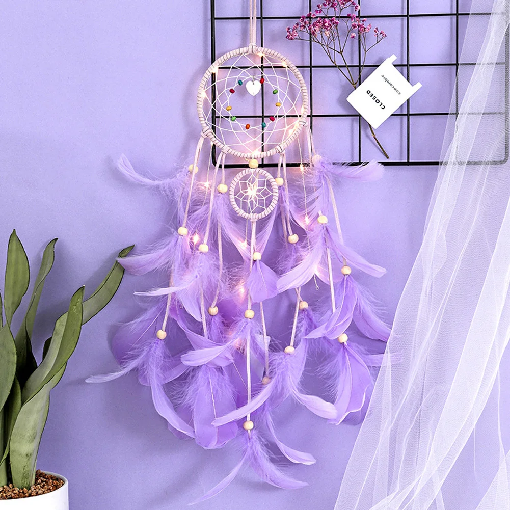 Creative Dreamcatcher Pendant Dream Catcher with LED Light Wall Hanging Wind Chimes Home Bedroom Wall Decoration for Gift