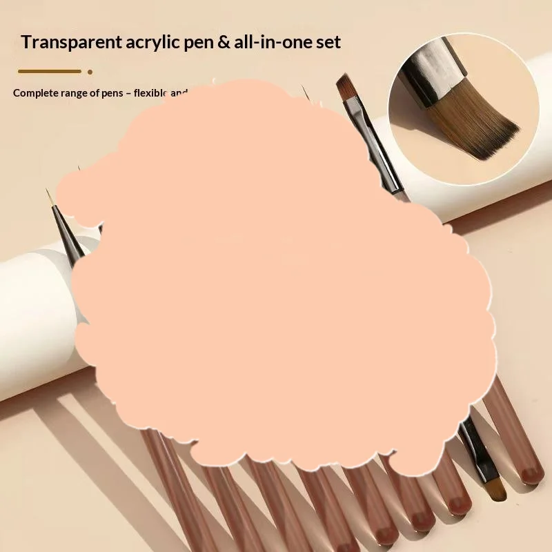 1/9Pcs Professional Acrylic Nail Brush Set Semi Transparent Nail Art Brush Line Draw For Home DIY Manicure And Salon Supply