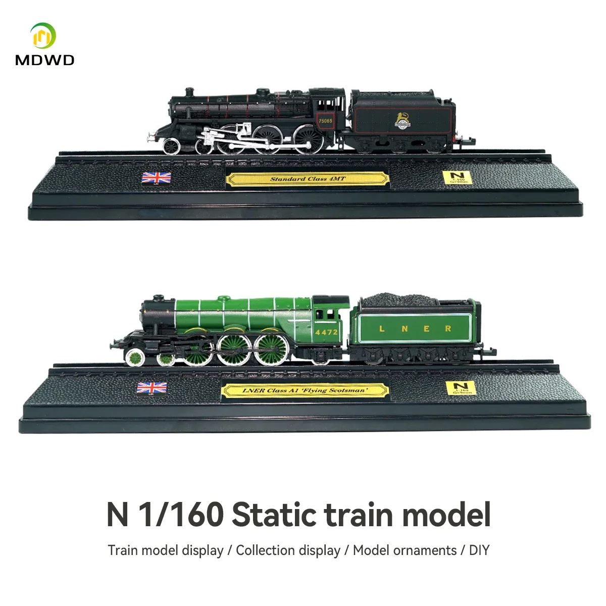 N Scale Model Railroad Static Plastic Locomotives with Base and Dustproof Display Case for Model Trains Display