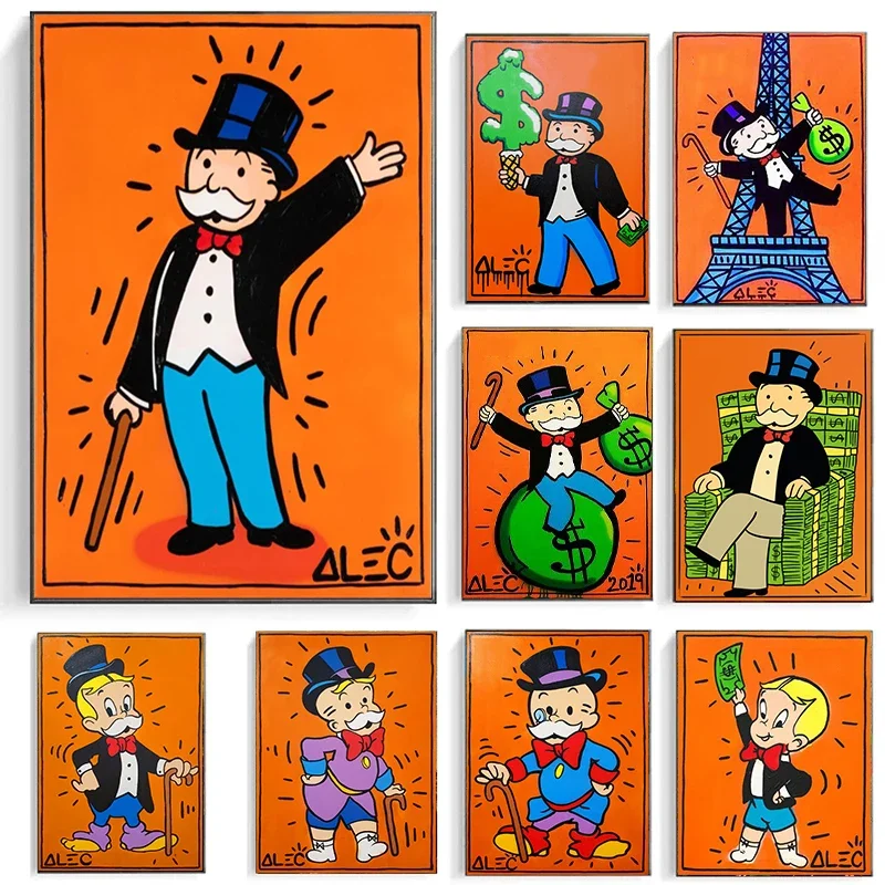 Cartoon Gentleman Rich Man Alec Monopoly Posters and Prints Canvas Paintings Wall Art Pictures for Living Room Decor No Frame
