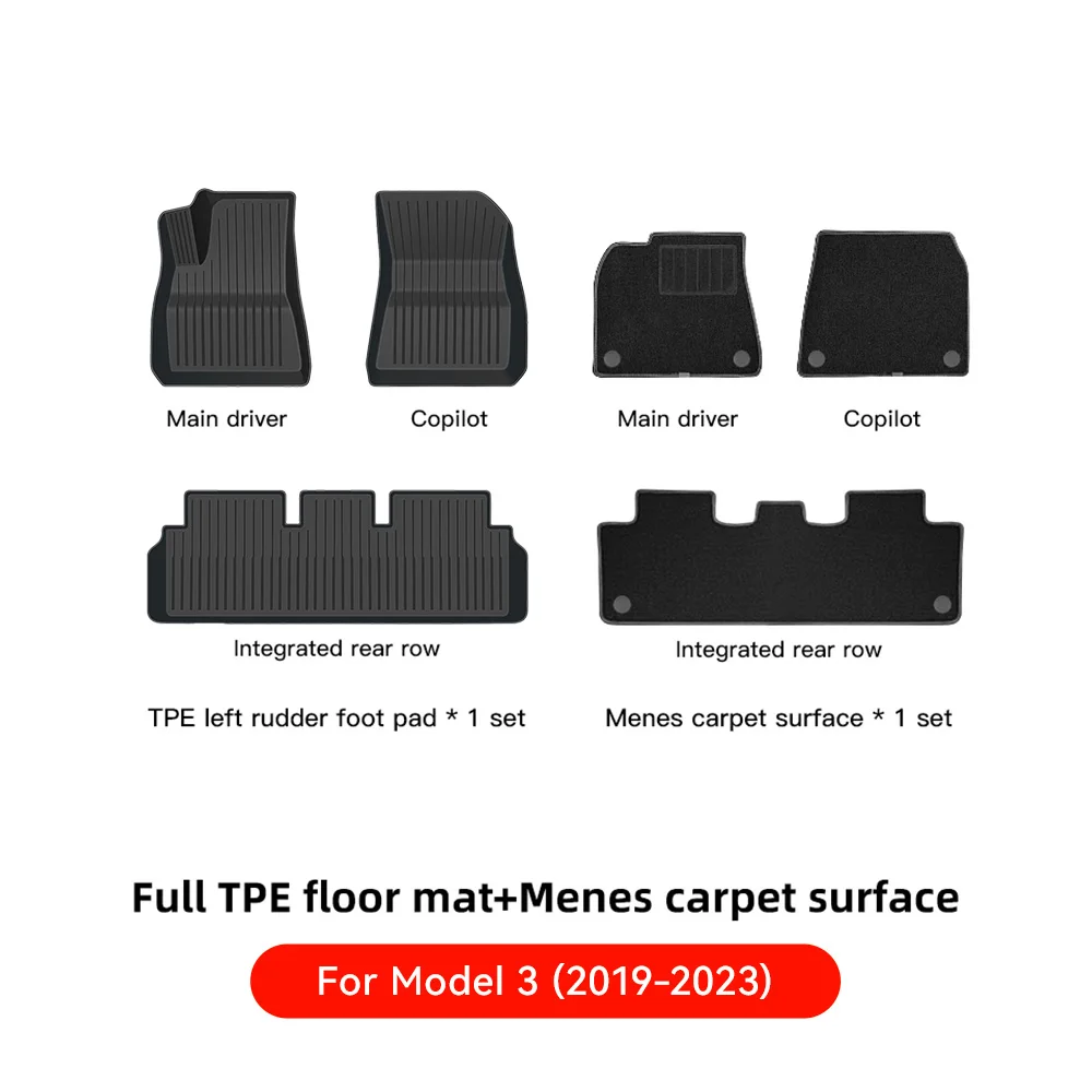 YZ Tesla vloermatten Model Y 2021-2026 Model 3 Highland kofferbakmat bagagemat TPE waterdicht antislip set vloermatten