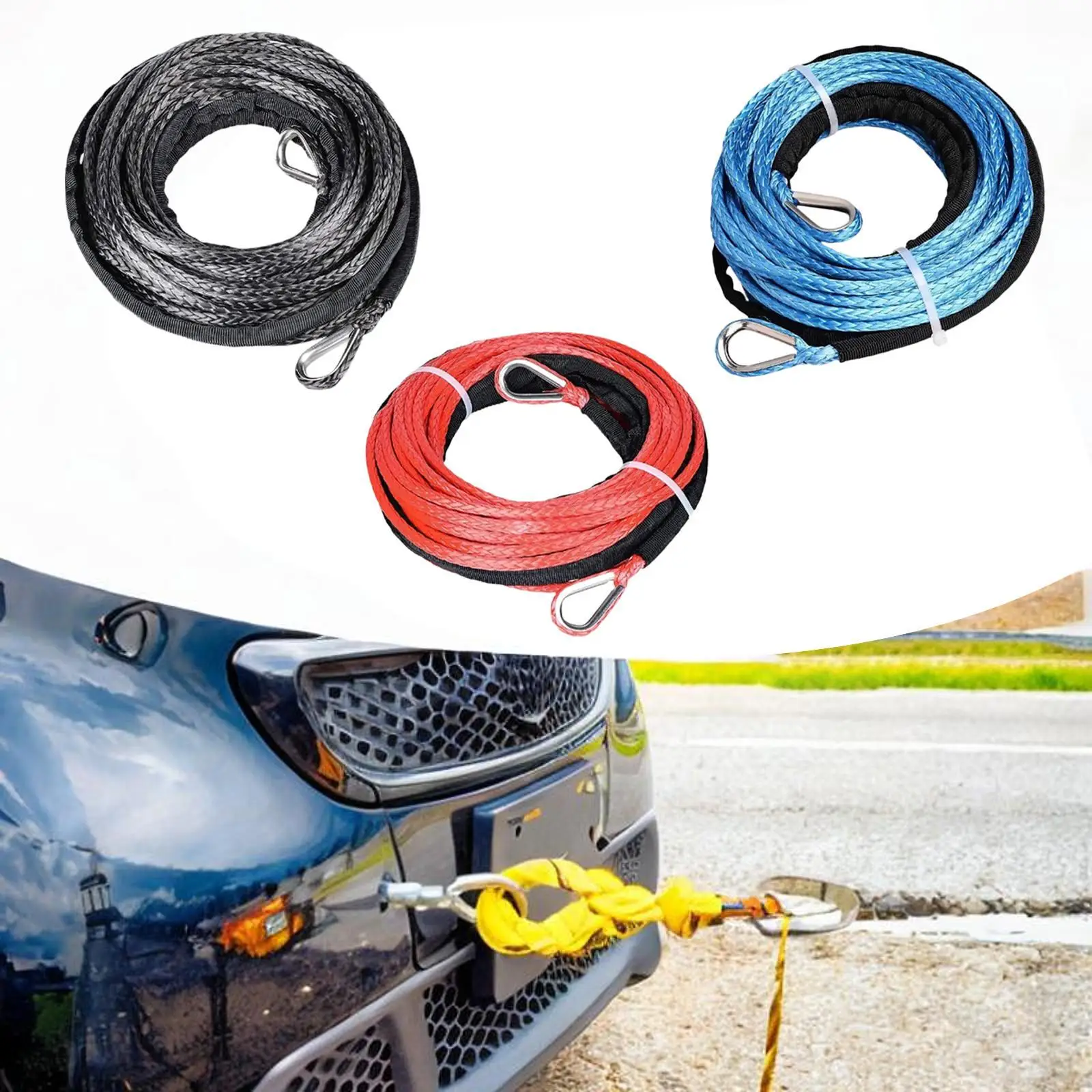 

15MX6mm Synthetic Winch Rope Tow Cable for ATV UTV Wear Resistant