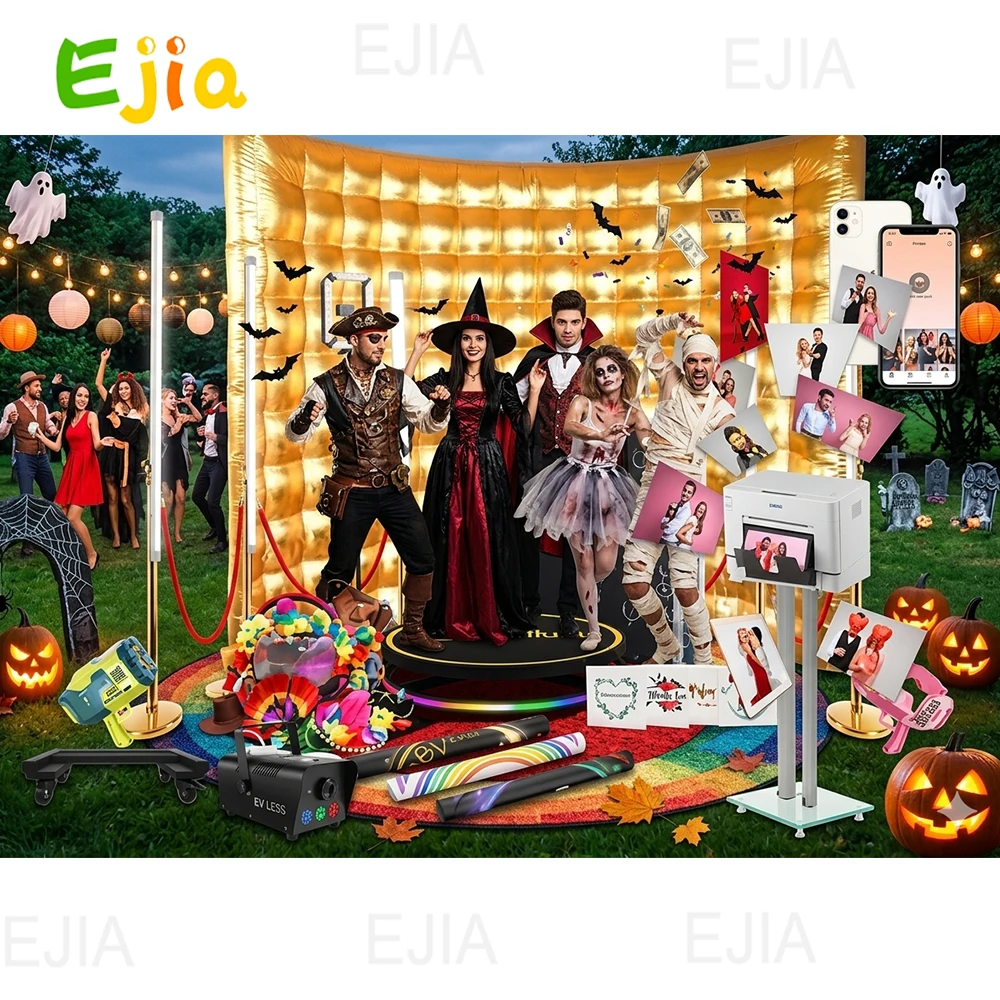 Image of 3m Halloween Aufblasbare Fotokabinen-Hintergrundwand in Metallic Gold & Silber 360° Fotokabinen-Wand für Spooky Night Event Party Verleih