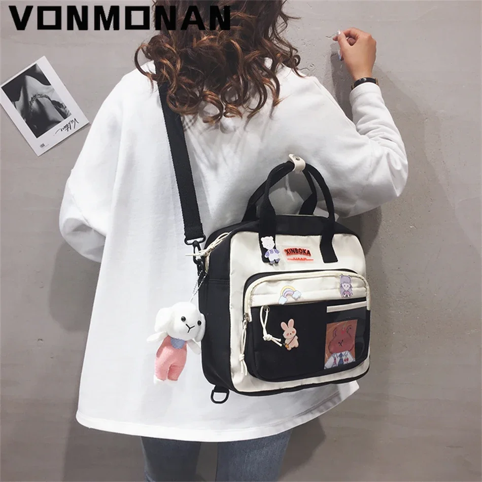 Preppy Style Backpack Nylon Shoulder School Backpack for Teenage Girls College Student Book Crossbody Bag 2024 New Rucksack