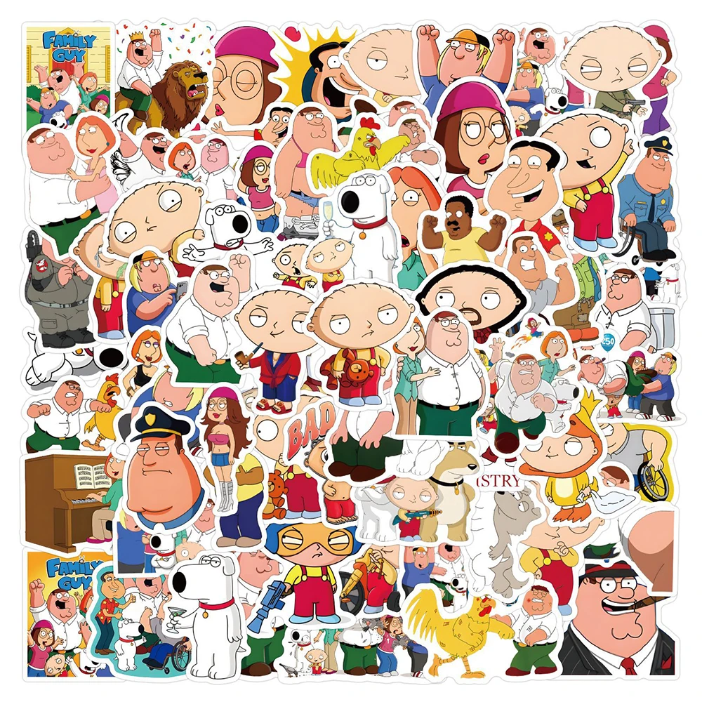 

10/30/50/100pcs Cartoon Family Guy Anime Stickers Decals Kids Toys Skateboard Fridge Motorcycle Luggage Car Waterproof Sticker