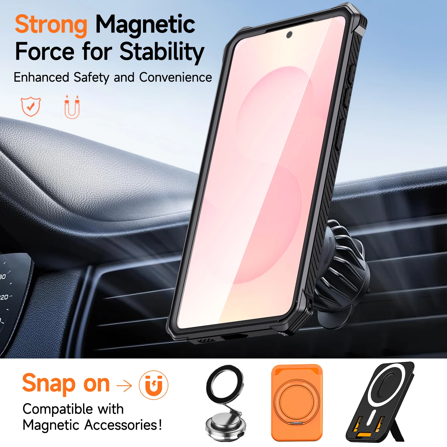 

Case for Samsung Galaxy S26 Ultra S25 Plus S24 Magnetic Guardian Heavy Duty Shock Absorption Body Protective Rotatable Kickstand