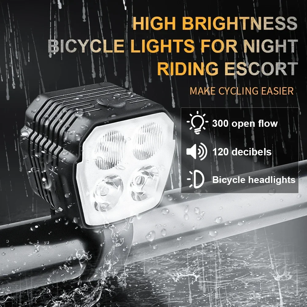 X-TIGER 2 in 1 Horn Headlight Bicycle Safety Light Night 300 Lumens Bike Lights with 120dB Bell Electric Buzzer Cycling Light