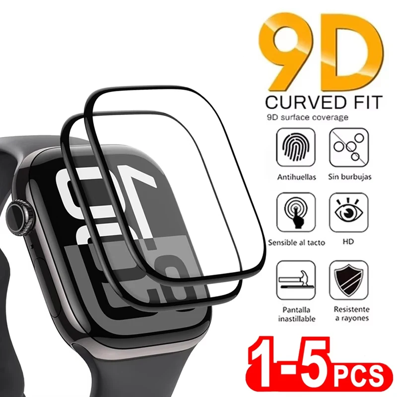

Защитная пленка для экрана Apple Watch 9, 8, 7, 6, 5, 40 мм, 41 мм, 42 мм, 44 мм, 45 мм, 38 мм, 9D, изогнутая защитная пленка, iWatch Ultra 3, 2, 1, 49 мм, 5 шт.