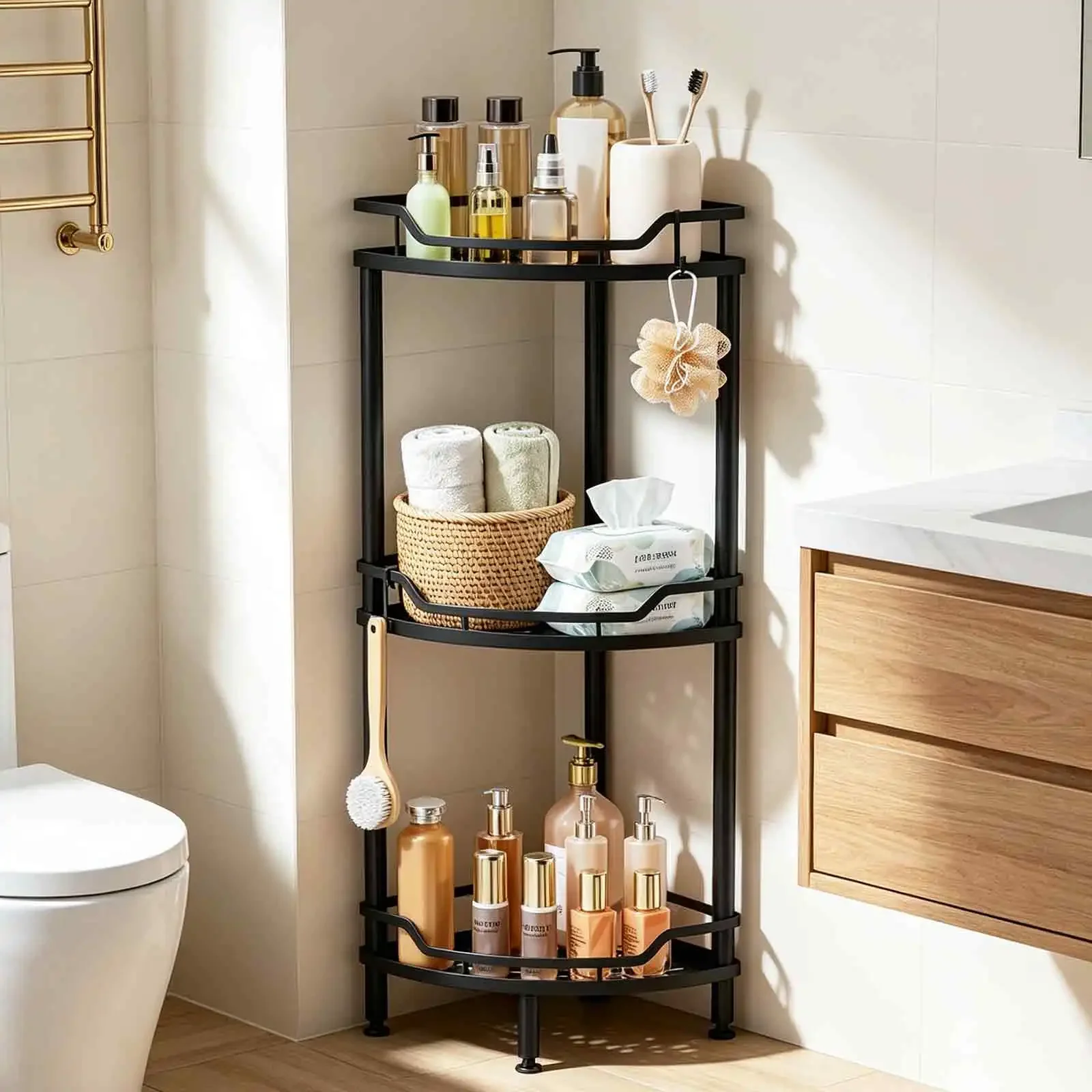 Bathroom Corner Shelf Multi Layer Storage Rack  Floor standing shower storage rack Corner space-saving toilet storage rack