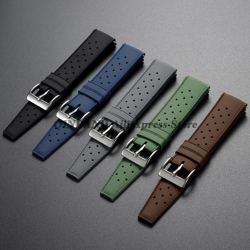 Breathable Tropical Silicone Watchband 18/20/22mm Quick Release Bracelet Waterproof Soft Rubber Straps Universal Sport Wristbelt