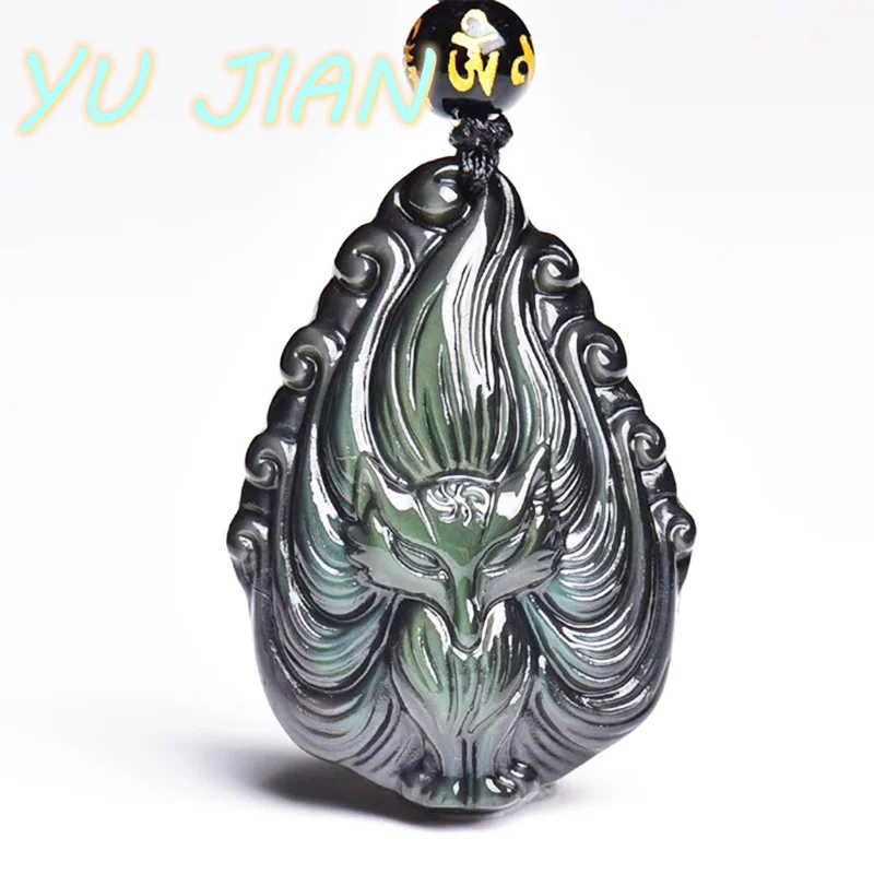 Fine Jewelry Natural Stone Crystal Pendant Nine Tailed Fox Men Women Fashion Necklace Rainbow Colors Accessories