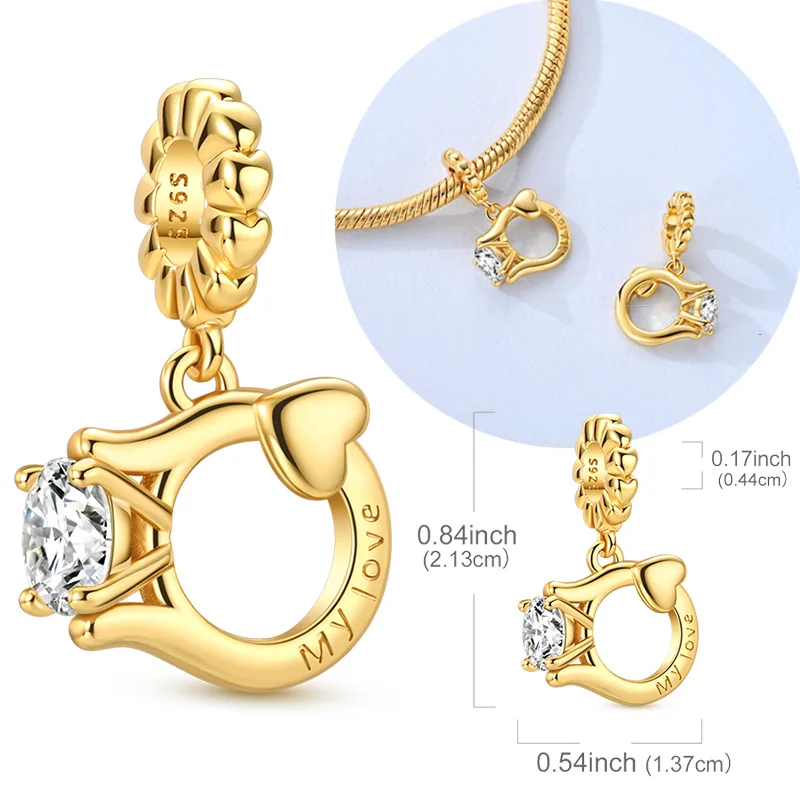 

Original 925 Sterling Silver Charms Bead Gold Wedding Ring Pendant For Women Fit Original Bracelet Necklace DIY Accessories Gift