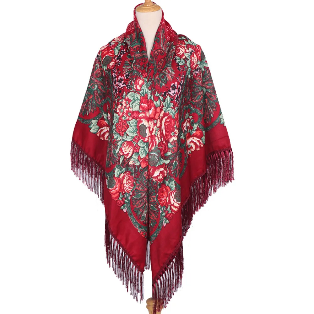 Large Size Square Shawl Women Scarf Warm Bohemian Cloak Print Vintage Fringed Beach Party Cape Blanket Wraps Designer Size 63in