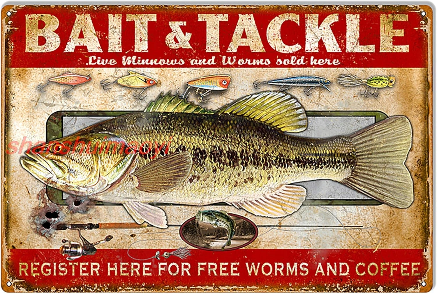 WEERSHUNILYIBGO Bait and Tackle Hunting and Fishing Metal Sign Vintage Metal Tin Sign for Men Women,Wall Decor for Bars,Res