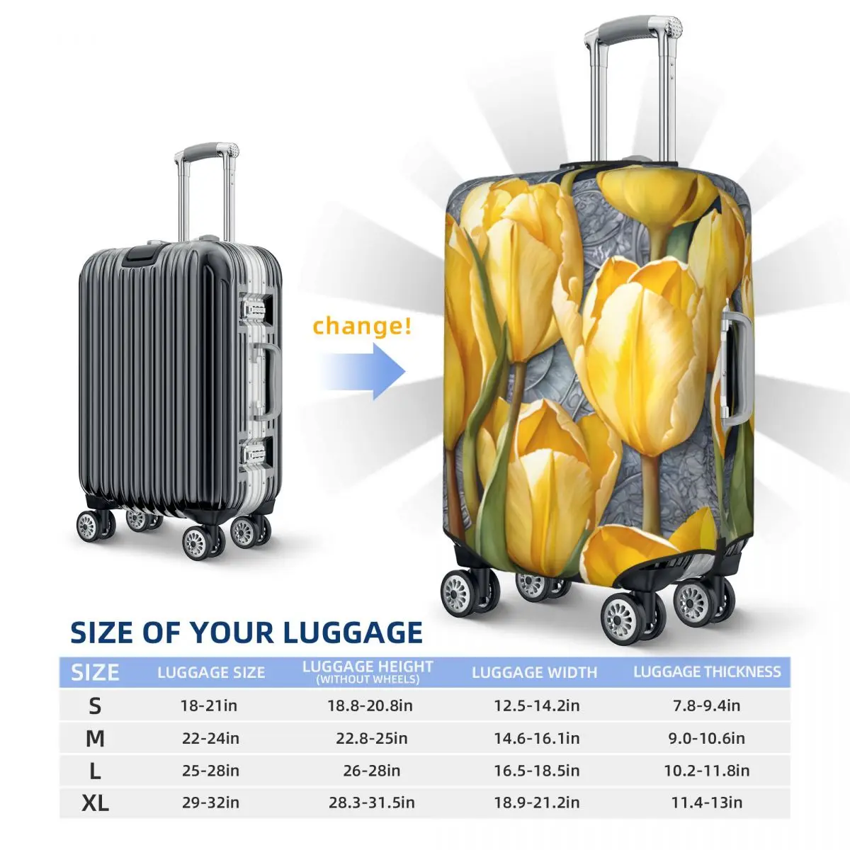 Yellow Tulip Flower Suitcase Cover Watercolor Plant Business Protection Holiday Elastic Luggage Supplies