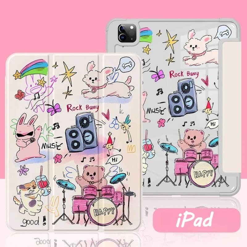 Kawaii Animals IPad Tablet Case for 10th Gen 10.9in Air4 5 Air3 10.5in Cover with Pen Slot 9th 10.2in Air1 2 9.7 Air3 10.5 Case