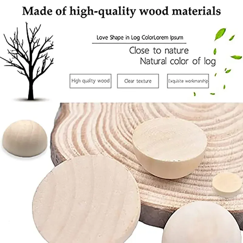 Half Wood Balls Bead Unfinished Natural Split Wood Beads Round Wood Balls Beads DIY Kids Arts and Craft Accessories Decoration